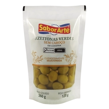 AZEITONA VERDE POUCH SEM CAROÇO SABORARTE 120G