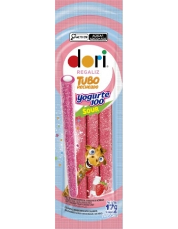 REGALIZ TUBO RECHEADO YOGURTE100 ÁCIDO DORI 17G DISPLAY C/12UN